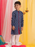 Boy's Blue Floral Printed Front Open Kurta With Pyjama Set